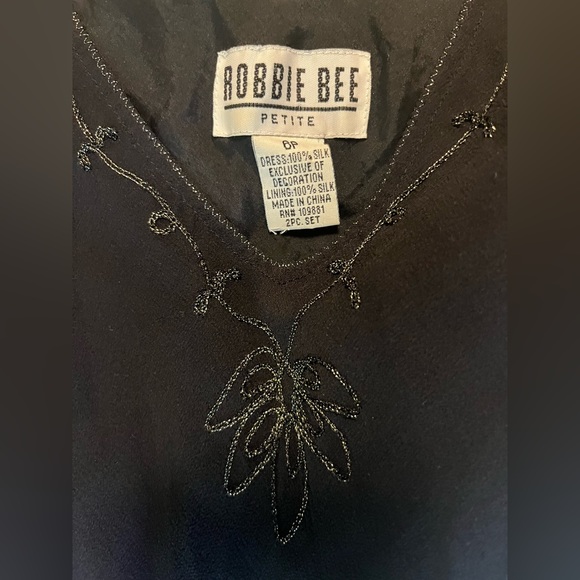 SOLD Silk Black Petite Embroidered Pretty Dress - Picture 2 of 8